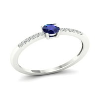 Империјал скапоцен камен 10К бело злато, исечено сино сафир КТ два дијамантски женски прстен