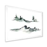 DesignArt 'Дрвја со зимски темно сино планински пејзаж I' модерен врамен уметнички принт