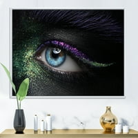 DesignArt „Womanените очи со зелена и пурпурна пигмент и искри“ модерно врамено платно wallидно уметност печатење