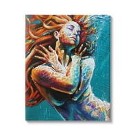Tupleple Industries убава живописна жена подводна пливање што тече коса платно wallидна уметност, 48, дизајн од Колин Johnон