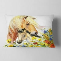 DesignArt коњ и фолија со ливада - перница за фрлање животни - 12x20