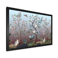 DesignArt 'Chinoiserie со Peonies and Birds Xi' Традиционално врамен уметнички принт