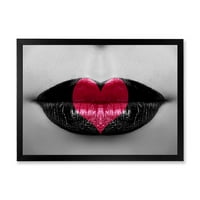 DesignArt 'Црвено срце во модерни уметнички печати со монохроматски усни'