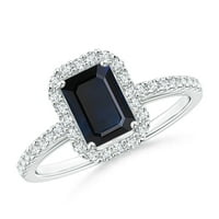 Стерлинг сребро 3. CTW Blue Sapphire Octagon Procign Solitaire акценти жени венчален прстен