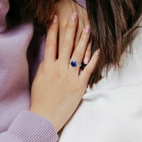 Miabella Women 2- CT создаде сино-бел сафир 10kt бело злато ореол 2-pc свадбени прстени