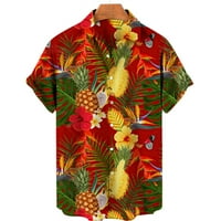 Fsqjgq Овошје Печатење Хавајски Кошула За Мажи Лето Секојдневен Блуза Блузи Краток Ракав Повик Копче надолу Кошули Црвена М