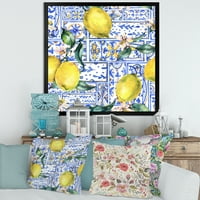 DesignArt 'Геометриска шема на украс на лимон на сина i' тропска врамена уметност печатење