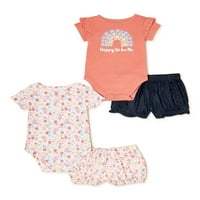 Garanimals Baby Girls Краток ракав Бодисит и краток, 4-парчен сет на облека, големини 0 3M-24M