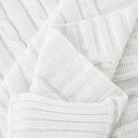 Пријатна стилска памучна кабел плетена ќебе, бело, преголемо фрлање