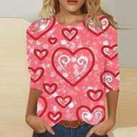 Денот на Вљубените Мода Печатени Лабава Маица Ракави Блуза Круг Вратот Повик Блузи Розова, XL