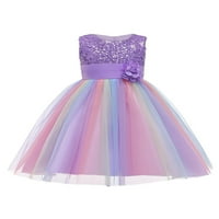 Канис Мали Девојчиња Свечен Фустан Цветни Светки Тркалезна Јака Фустан На Принцезата Без Ракави