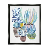 Службени сини кактуси растенија ботаничко и цветно сликарство црно лебдеј врамен уметнички печатен wallид уметност