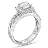 Стерлинг сребрена рунда симулирана дијамантска невестинска сет прстени