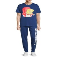 Spongebob SquarePants Машка и голема машка графичка маица за кратки ракави и џогер џемпери, сет со 2 парчиња, големини S- Графички