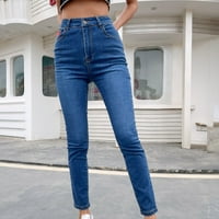 Женски Фармерки Мода Висок половината Директно Џеб Долги Панталони Задник Кревање Плус Големина Водат Потресени Тексас Фармерки