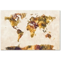 Трговска марка ликовна уметност Светска мапа со акварел сликарство платно уметност од Мајкл Томпсет