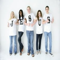 Пет Тинејџери Со Маици Правопис Исус Постер Печатење Од Колин Кејхил Дизајн Слики