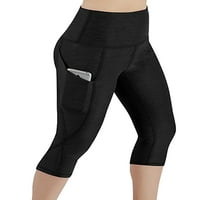 Предна Прошетка Жени Висок Струк Каприс Хеланки Активна Облека Тренингот Трчање Исечени Панталони Со Џебови