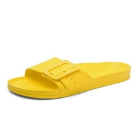 Daените женски слајд сандали се лизгаат на летни влечки без грб рамна сандала куќа пријатна лесна отворена пети туш, жолта 8