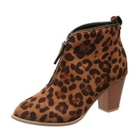 Daznico женски гроздобер велур леопард печати предниот патент со висока потпетица за укажани кратки чизми чизми за жени
