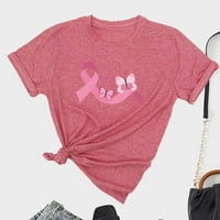 Маица за подигнување на свеста за рак на дојка за жени со ленти со ленти со ленти, обична маица со кратки ракави, тркалезно