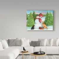 Заштитена марка ликовна уметност „хоризонтална кучиња од снегман и мачка хоризонтална“ уметност на платно од Мелинда Хипшер
