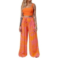 Жените Секојдневен Пеперутка Печатени Ракави Камис Блузи+Долги Панталони Во Собата-Портокал