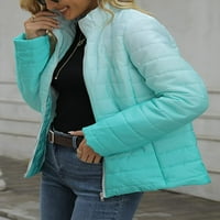 Danceemangos женска печатена пуферка јакна зип нагоре со ватиран градиент со палто со џебови