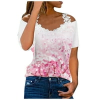 Блузи со кратки ракави за слободно време цветни модни врвови за вратот за жени Hot Hot Pink 2XL