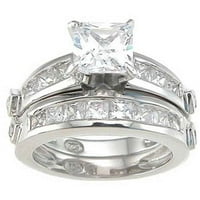 Стерлинг сребрен родиум финиш принцеза невестински сет прстен