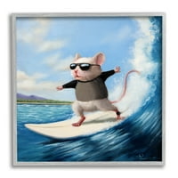 Sumn Industries Cool Surfer Mouse Blue Ocean Baves Surfboard Framed Wall Art, 17, дизајн од Лусија Хефернан