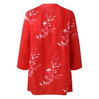 Женски врвови ракави женски блузи модни графички отпечатоци лето маици Хенли Туника Теј Црвена 5xl