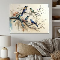 DesignArt повеќебојни птици на слива цветни дрво платно wallидна уметност