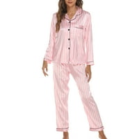Whlbf Pyjama Сет За Жени Дозвола Женска Домашна Облека Мода Со Долги Ракави Еднобојна Свила Како Кошула Панталони Тенок Костум