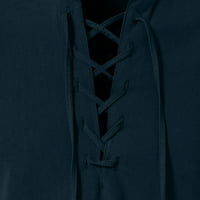 вендунид поло маици за мажи Мажи Цврста Стојат Вратот Кошула Лабава Долги Ракави Блуза Врвови МОРНАРИЦА XL