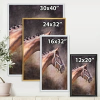 Затвори портрет на кафеав коњ врамени сликарско платно уметничко печатење