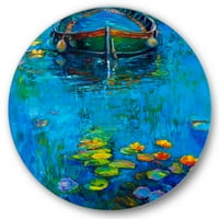 Дизајн на „Брод во сино езеро“ наутичка и крајбрежна кружна метална wallидна уметност - диск од 23