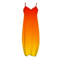 Одеерби Лето Секојдневен Фустани За Жени Удобно Мода Без Ракави V - Вратот Печатени Фустан Портокал