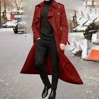 Менс цврста боја ровови палто со долги копче со двојно гради со ветерници лаптол, палто за зимски обичен палто со долги ракави