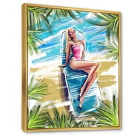 DesignArt 'Портрет Прекрасна русокоса модел на плажа Сончање' Наутичко и крајбрежно врамено платно wallидна уметност печатење