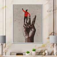 ДизајнАрт „Човек со рака израснат на знак за победа“ Модерно врамено платно wallидно печатење