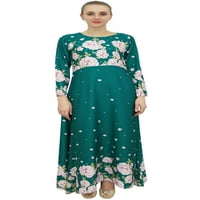 Бимба Женски Обичен Цветен Дигитален Зелен Печатен Долг Макси Дизајнерски Фустан-6