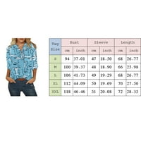 Јуелијанкси Кошула Обични Ракави Т Копчиња О Вратот Блуза Врвови Средно Печатење Женски Мода Женска Блуза