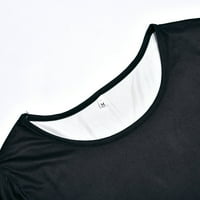 Ајомет Плус Големина Фустан За Жени Модни Жени Печатење О Вратот Краток Ракав Обичен Замав Лабав Фустан, Црн XL