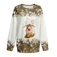 Божиќна екипа за џемпери за жени тинејџерка Симпатична графичка маици преголема долга ракав лежерна блуза