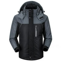 Машка плус големина зимска јакна стојат јака со качулка со густа јакна водоотпорна скијачка снег, топла јакна црна 4xl