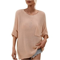 Женска Мода Кружен Врат Еднобојни Лабави Врвови Блуза Плетен Џемпер Пролет Заштеда На Продажба