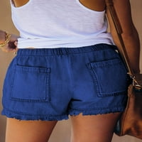 Shortsенски шорцеви за влечење летни еластични половини обични лесни широки кратки панталони со џебови