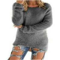 Жените Мода Еднобојна Пуловер Со Долги Ракави Кадифен Мек Џемпер