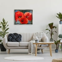 Задебелен Црвен афион Трио Трио Ботаничко и цветно сликарство сјај Греј, врамен уметнички печатен wallид